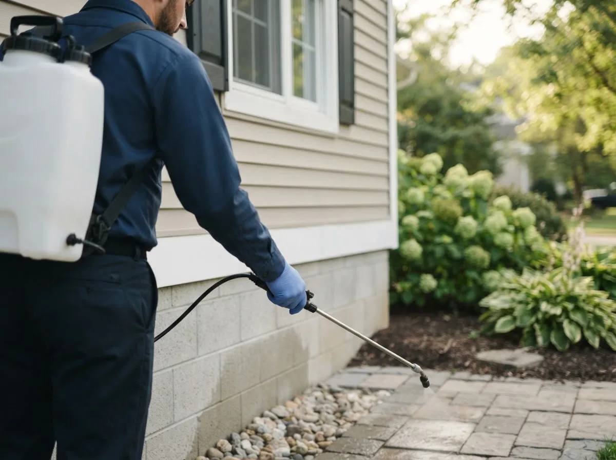 Pest control technician inspecting a home in Cass City, MI